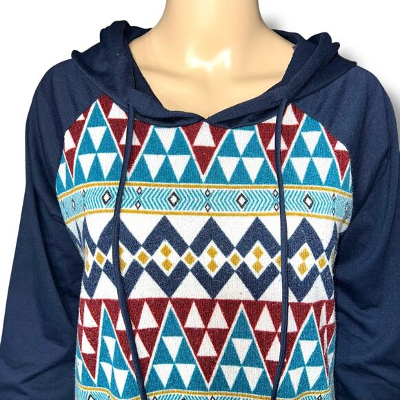 PS Kate Womens Hoodie Lightweight Hooded Sweatshirt Pullover Geo Print Medium - Picture 3 of 8